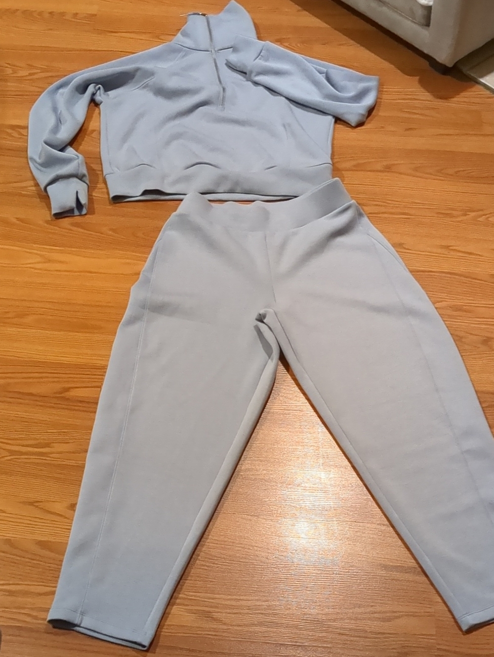 SPANX AirEssentials 2 Piece Straight Leg Set Powder Blue Half Zip S